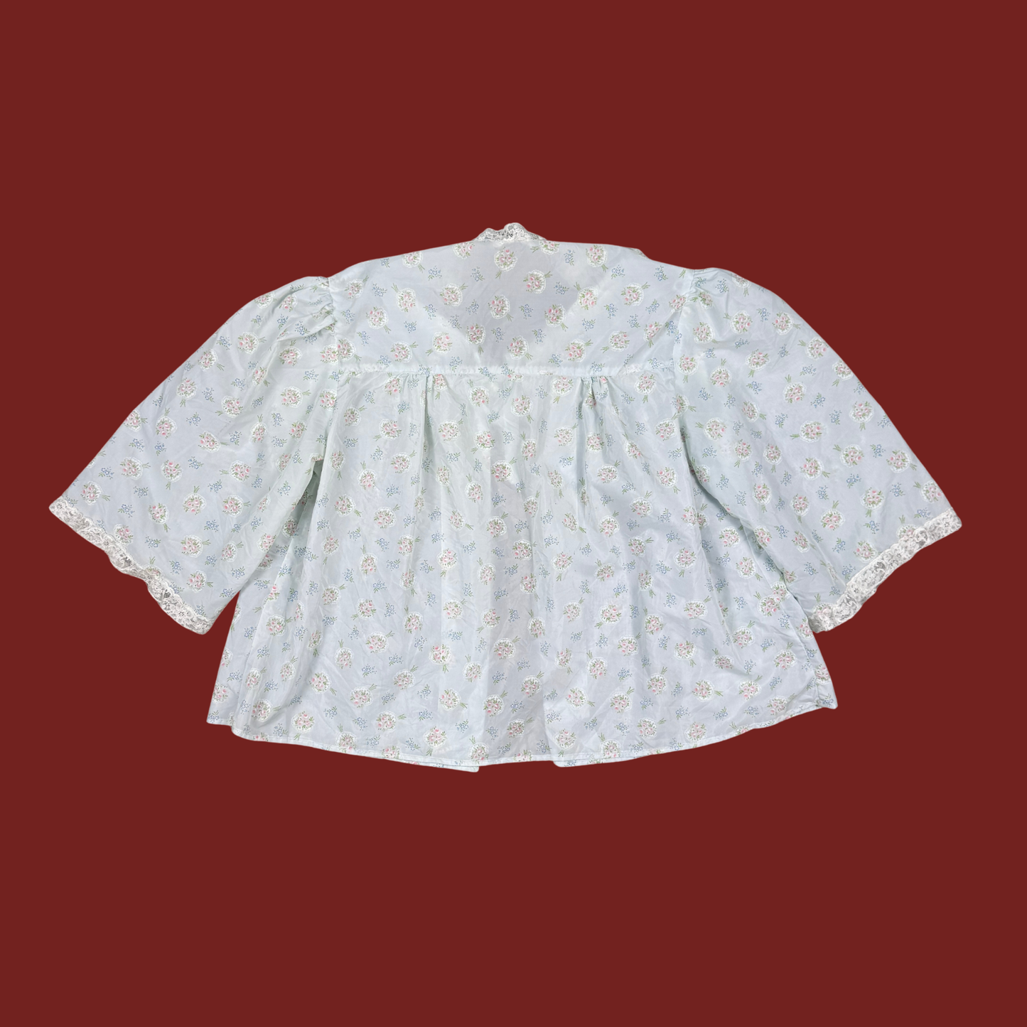 (M) Blue Floral Lace Trim Bed Jacket