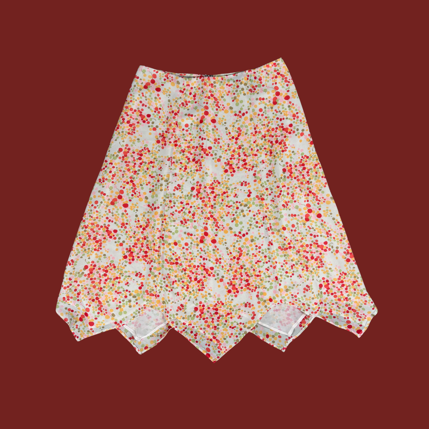 (28") Multicolor Polka Dot Handkerchief Midi Skirt