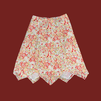 (28") Multicolor Polka Dot Handkerchief Midi Skirt