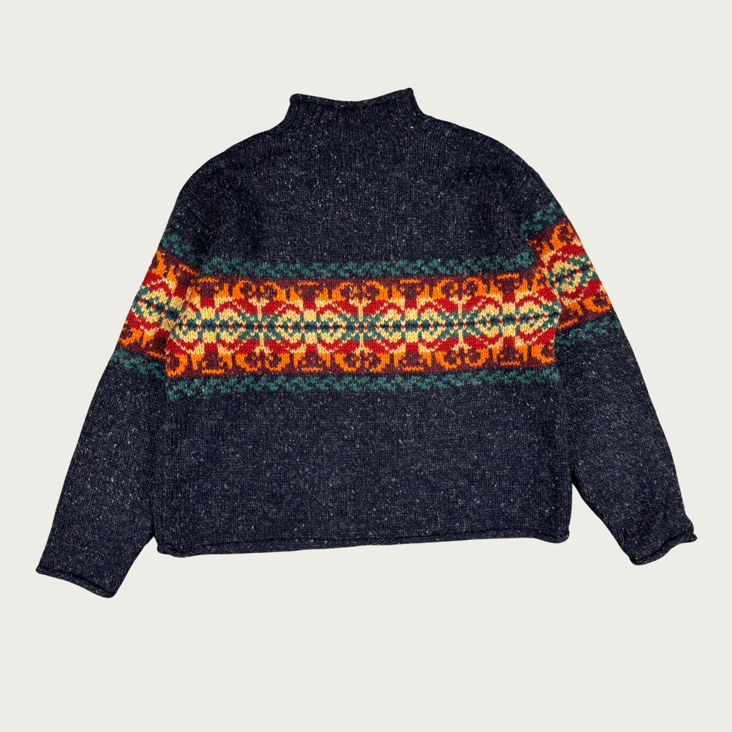 (M) 90s Grey Marled Wool Earth Toned Sweater