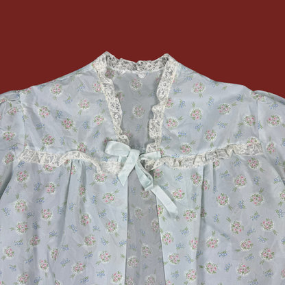 (M) Blue Floral Lace Trim Bed Jacket