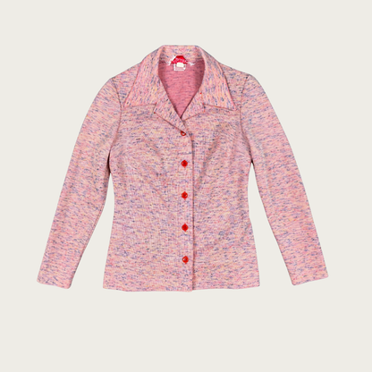 (XS/S) 60s/70s Pink Marled Button Up Top