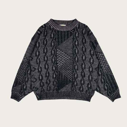 (L) 80s Black/Gray Knit Sweater
