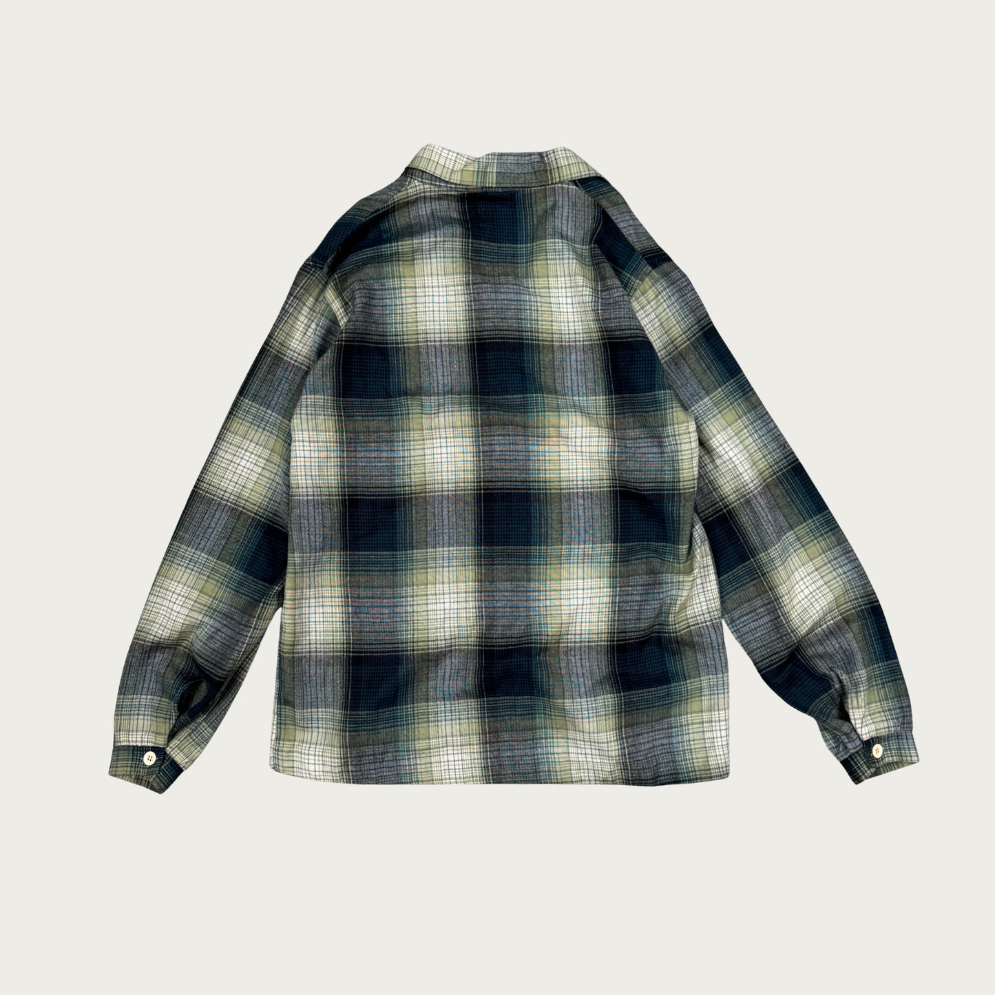 (M) Green Plaid Flannel Blouse