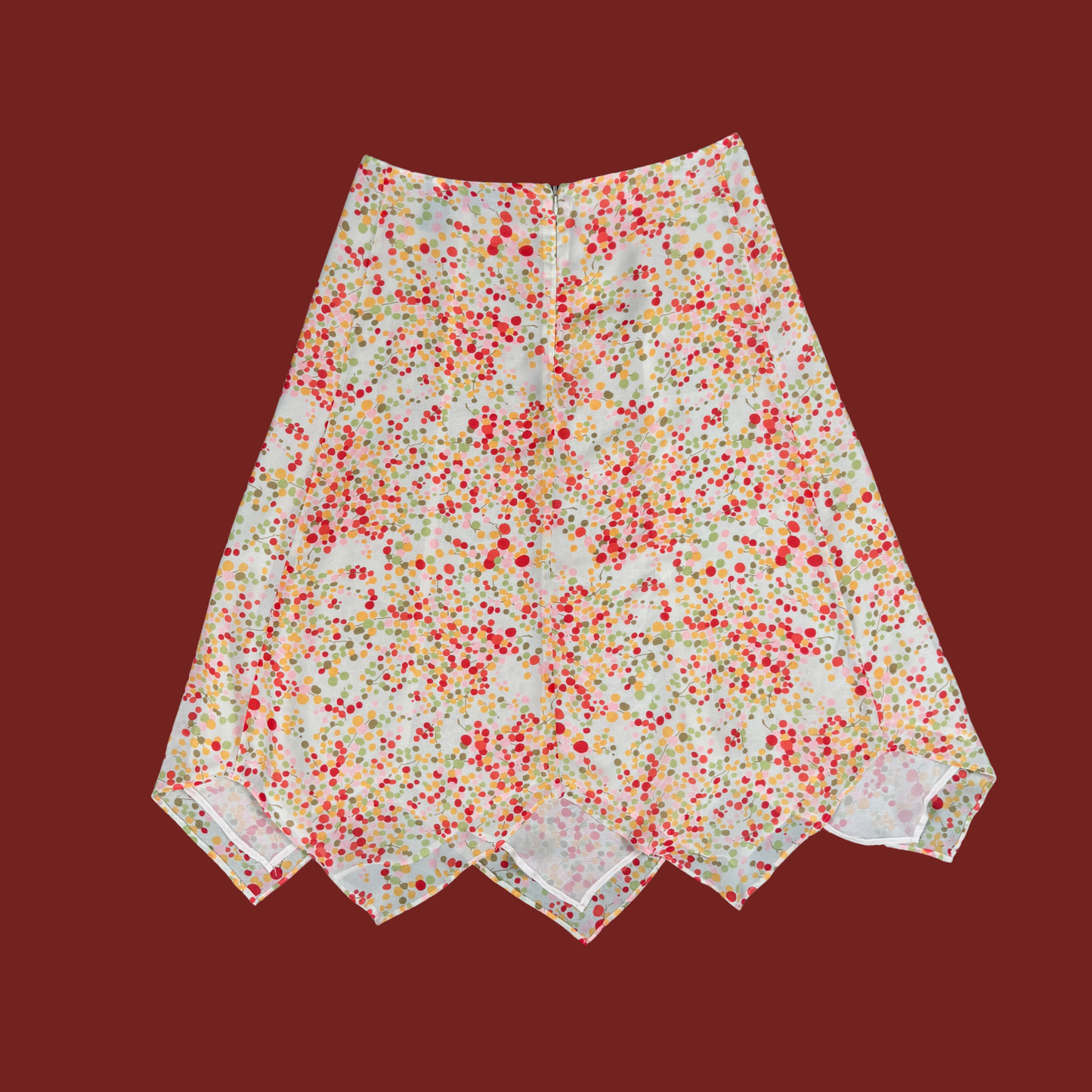 (28") Multicolor Polka Dot Handkerchief Midi Skirt