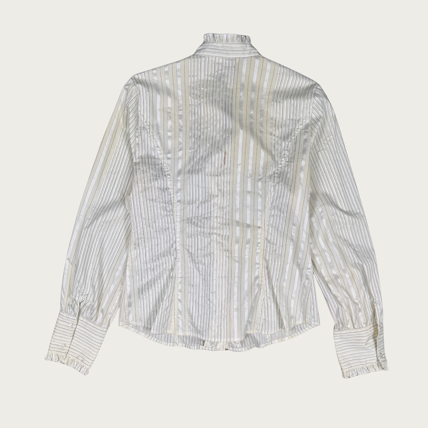 (M) Cream Pinstripe Ruffle Blouse