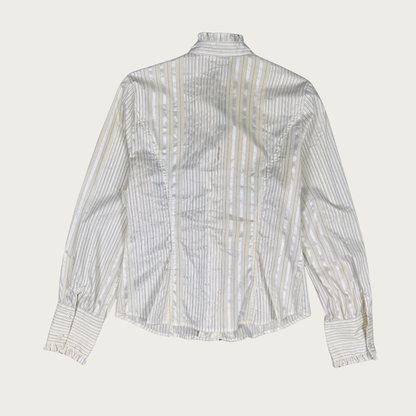 (M) Cream Pinstripe Ruffle Blouse