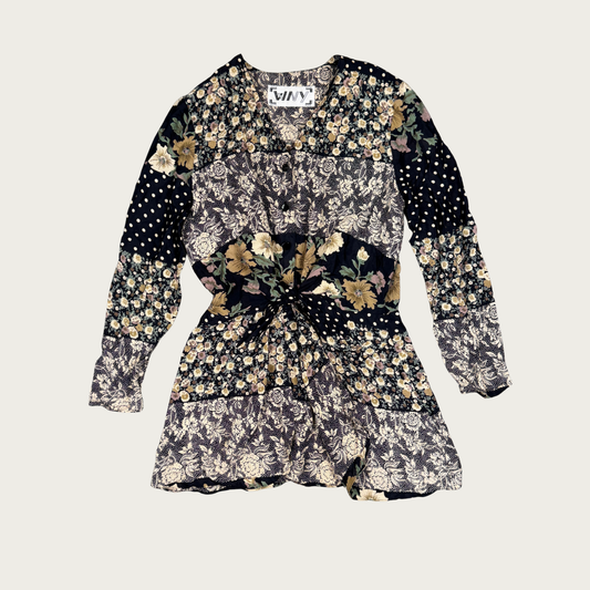 (L) 80s Floral/Polka Dot Tunic Blouse
