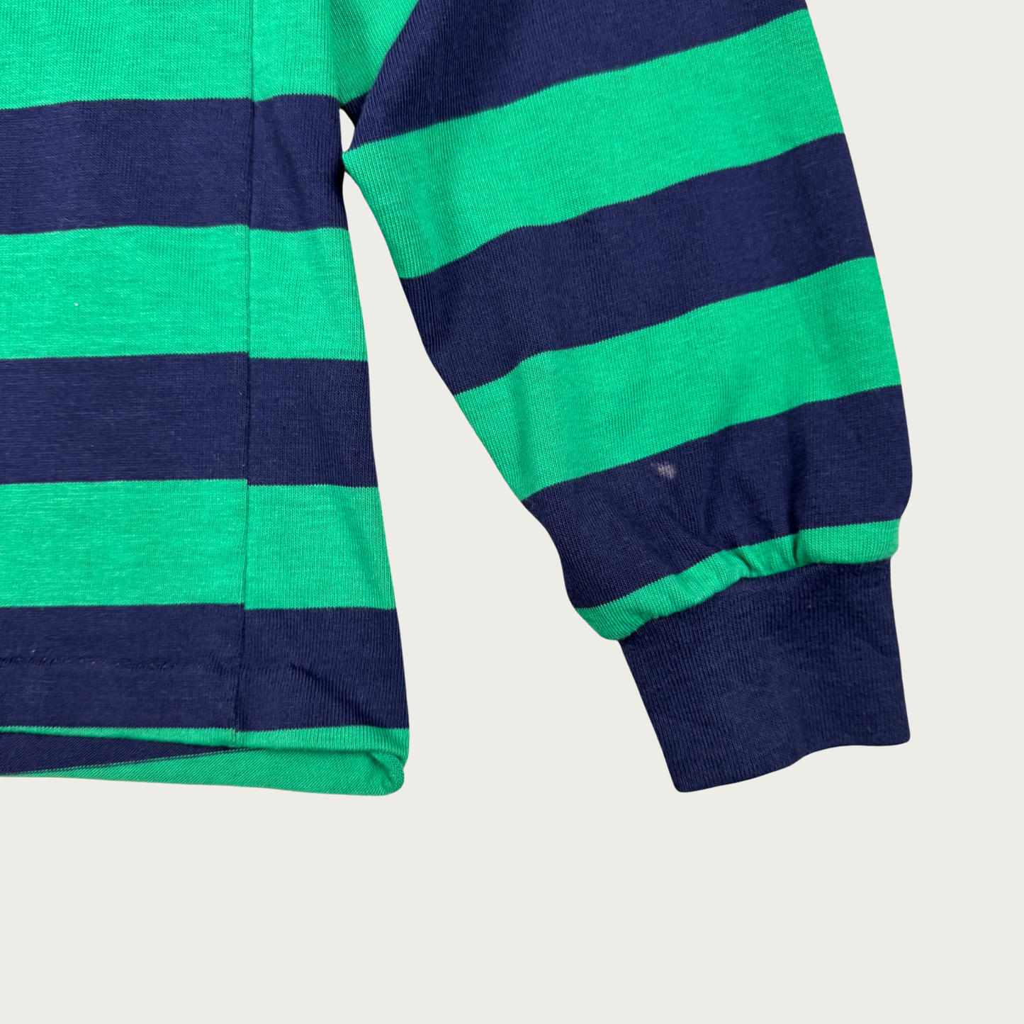 (S) 70s/80s Navy/Green Striped Long Sleeve Polo Shirt