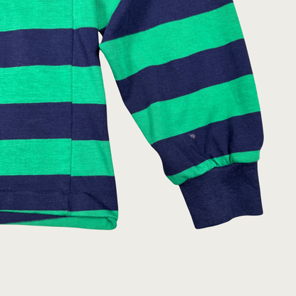 (S) 70s/80s Navy/Green Striped Long Sleeve Polo Shirt