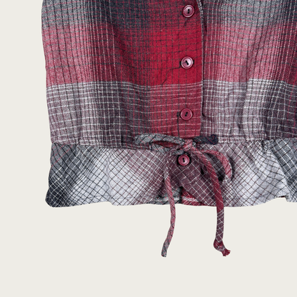 (S/M) 60s/70s Red/Gray Plaid Wool Top