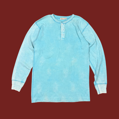 (M/L) 80s/90s Teal Dyed Cotton Thermal Long Sleeve Henley