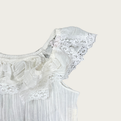 (S/M) White Sheer Gauzy Off The Shoulder Maxi Dress