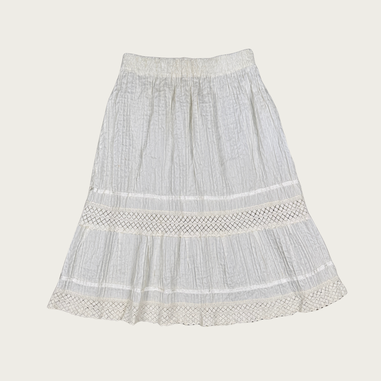 (S/M) White Crochet Trim Midi Skirt