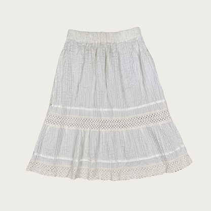 (S/M) White Crochet Trim Midi Skirt