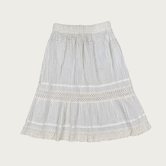 (S/M) White Crochet Trim Midi Skirt