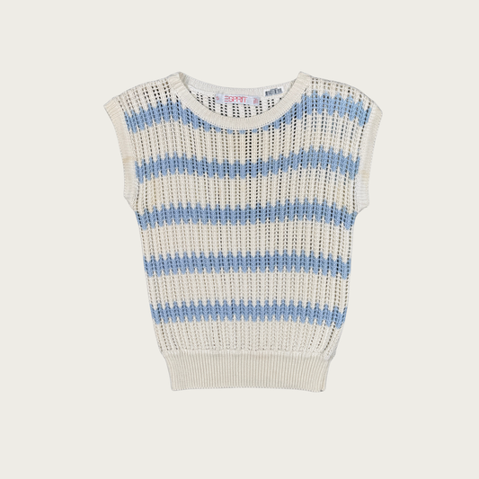 (S) 90s/Y2K Light Blue/Cream Striped Knit Top