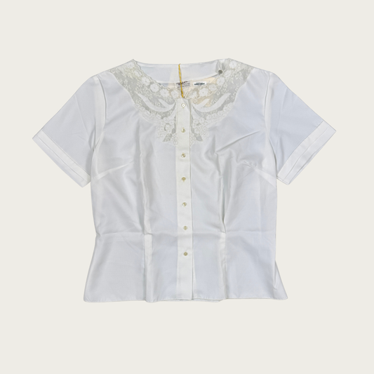 (L) 50s/60s White Lace Detailed Deadstock Blouse