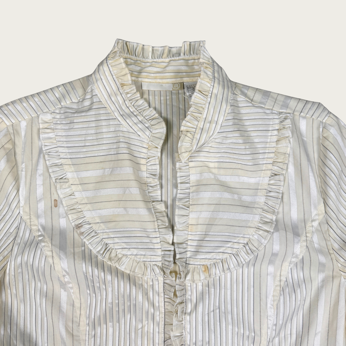 (M) Cream Pinstripe Ruffle Blouse