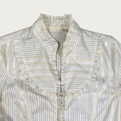 (M) Cream Pinstripe Ruffle Blouse