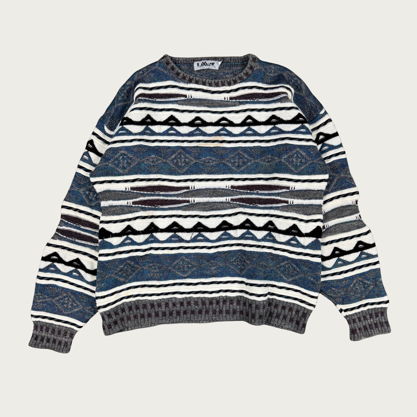 (L/XL) 80s 3D Knit Blue/Purple Sweater