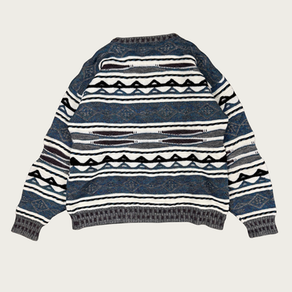 (L/XL) 80s 3D Knit Blue/Purple Sweater
