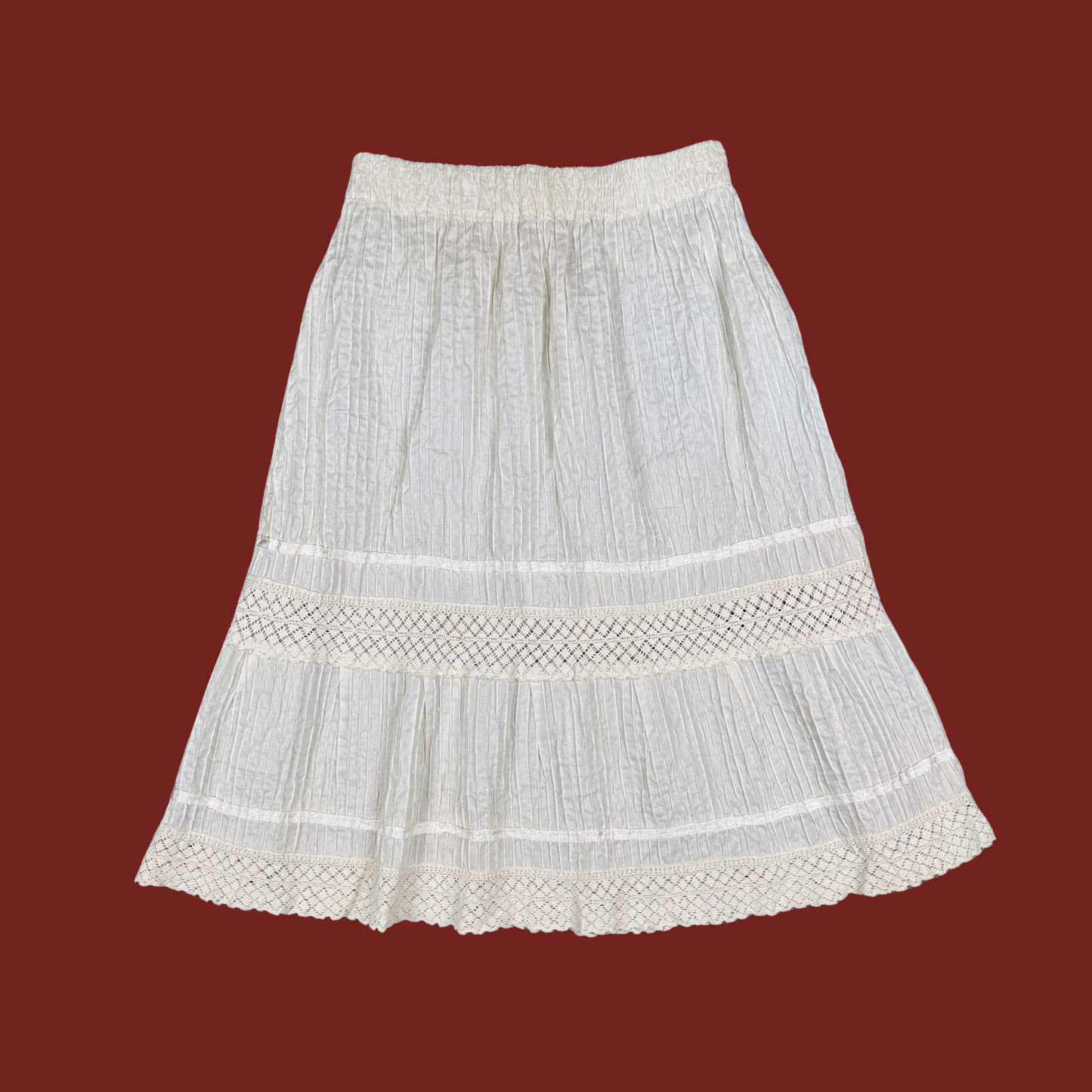 (S/M) White Crochet Trim Midi Skirt