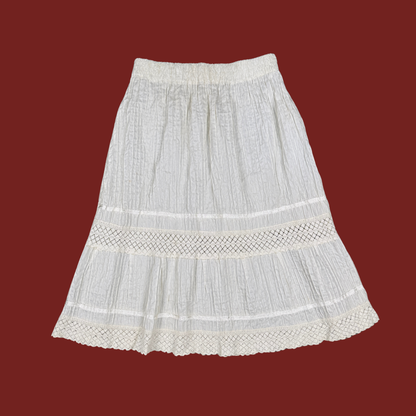 (S/M) White Crochet Trim Midi Skirt