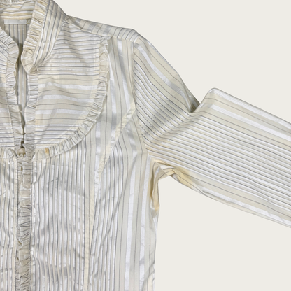 (M) Cream Pinstripe Ruffle Blouse