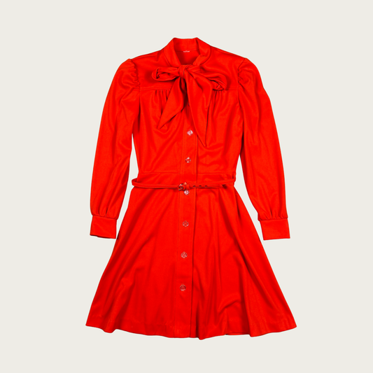 (M) 60s/70s Red Button Up Collared Dress