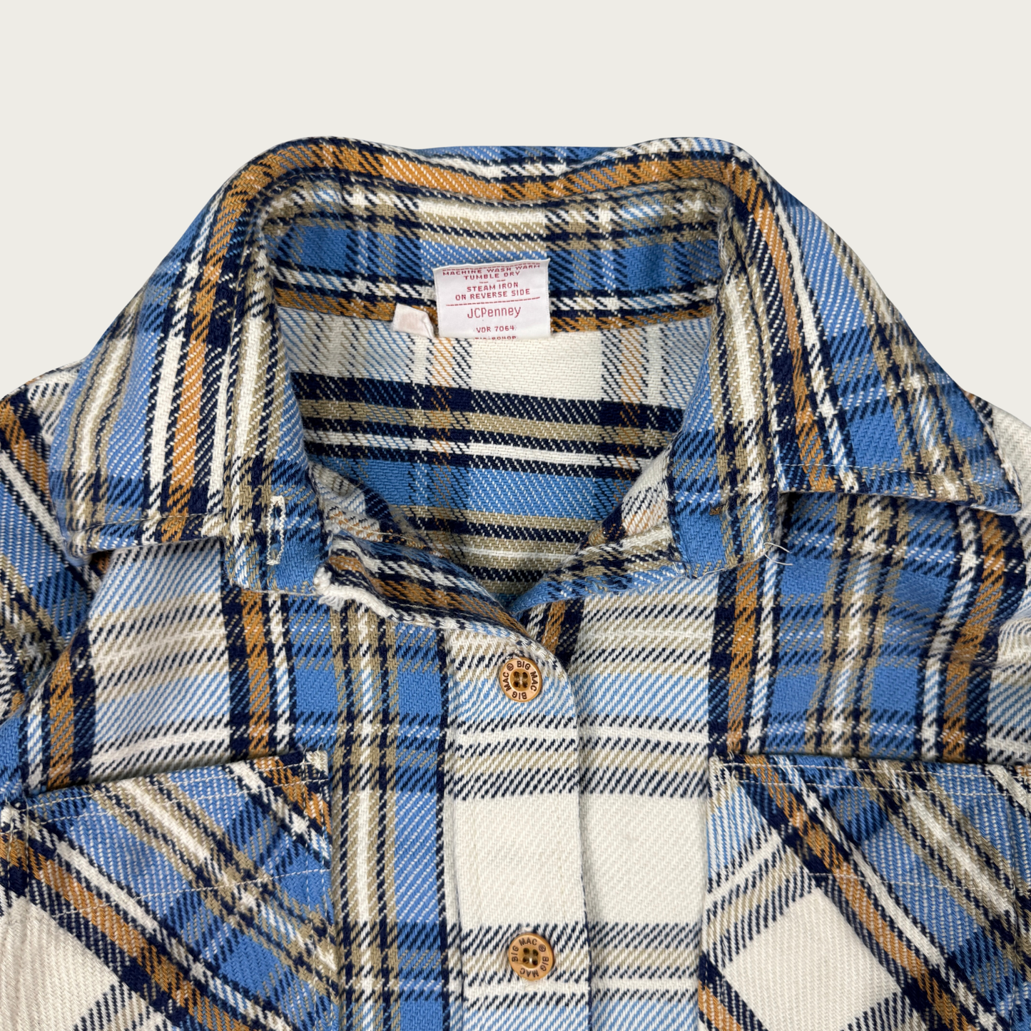 (S/M) 70s/80s Blue/Cream Plaid Flannel Shacket