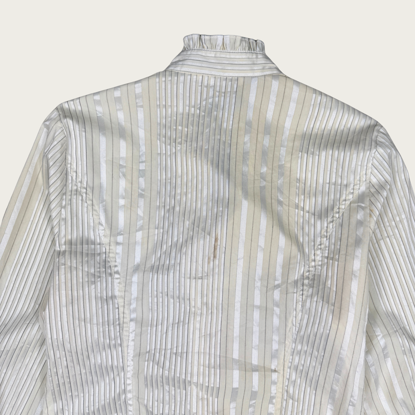 (M) Cream Pinstripe Ruffle Blouse