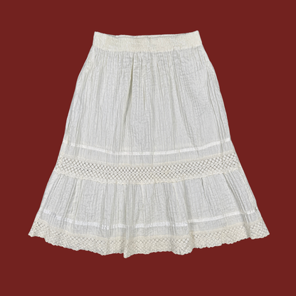 (S/M) White Crochet Trim Midi Skirt