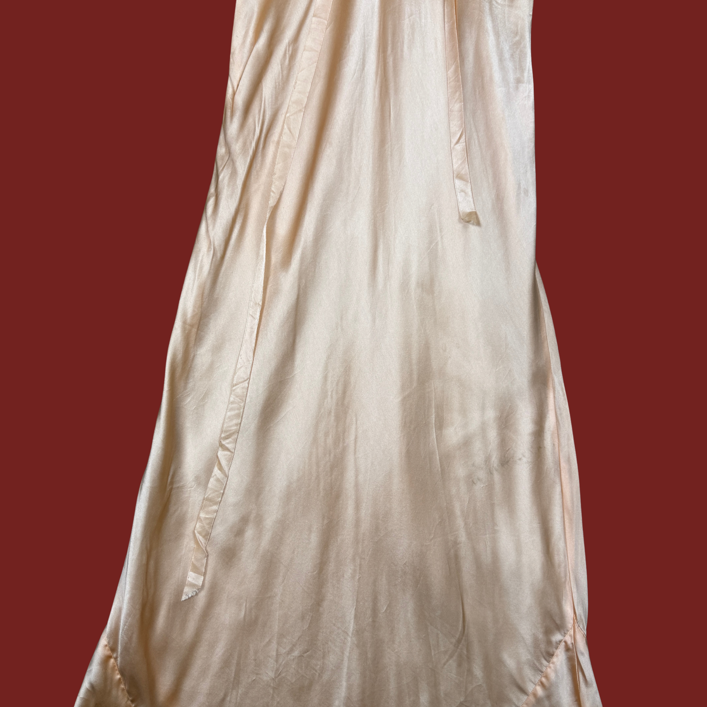 (M/L) 1930s Peach Ecru Lace Satin Bias Cut Dress