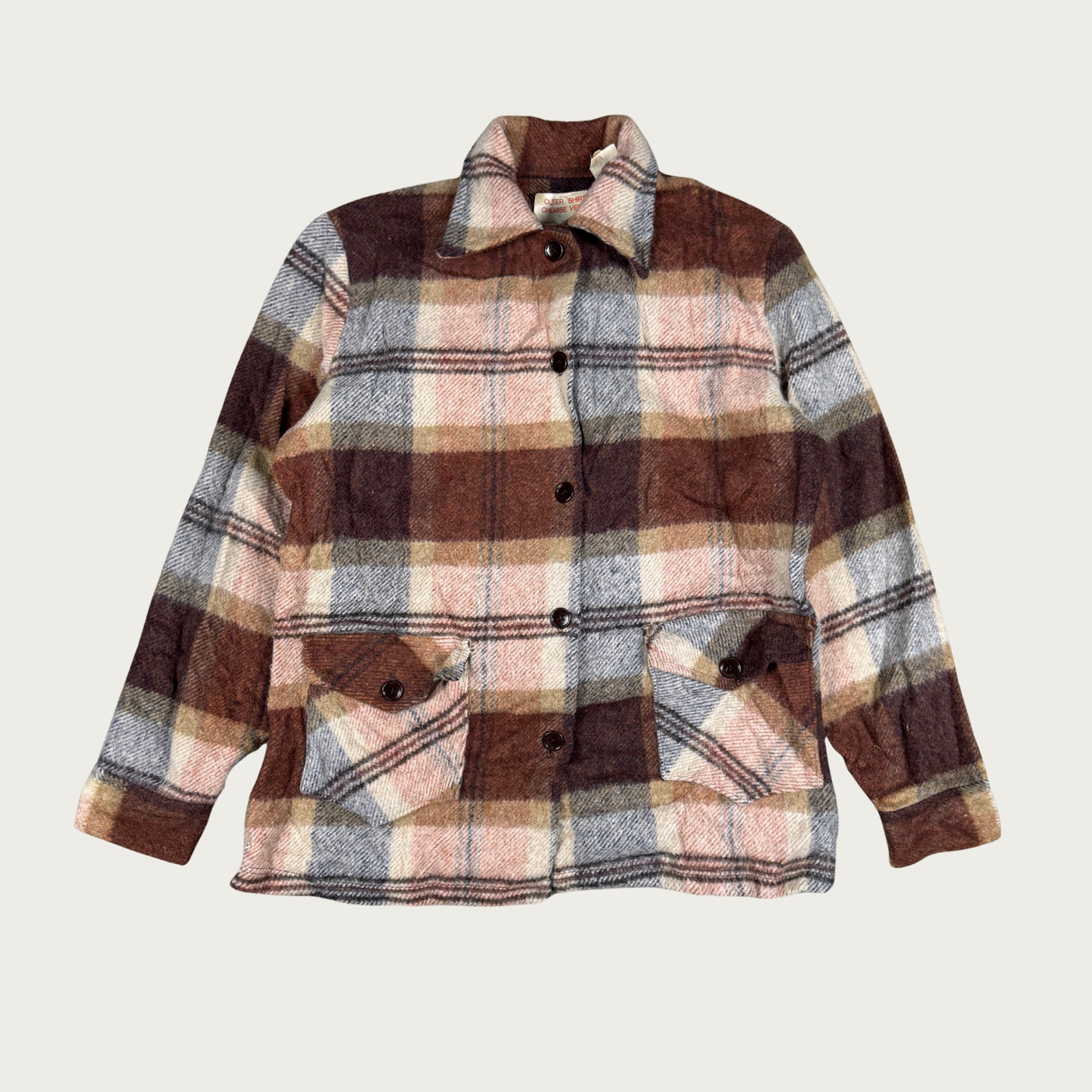 (L) 60s Plaid Mohair Blend Outer Shirt Jacket