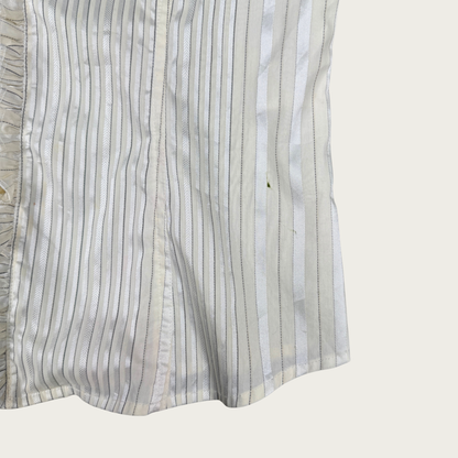 (M) Cream Pinstripe Ruffle Blouse