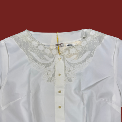 (L) 50s/60s White Lace Detailed Deadstock Blouse