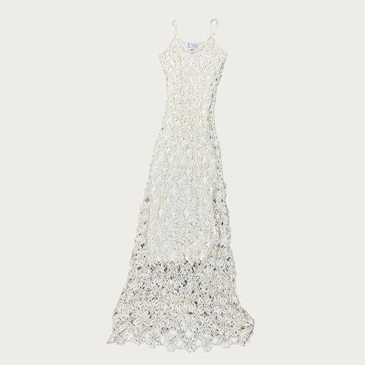 (M/L) 90s/Y2K White Crochet Maxi Dress