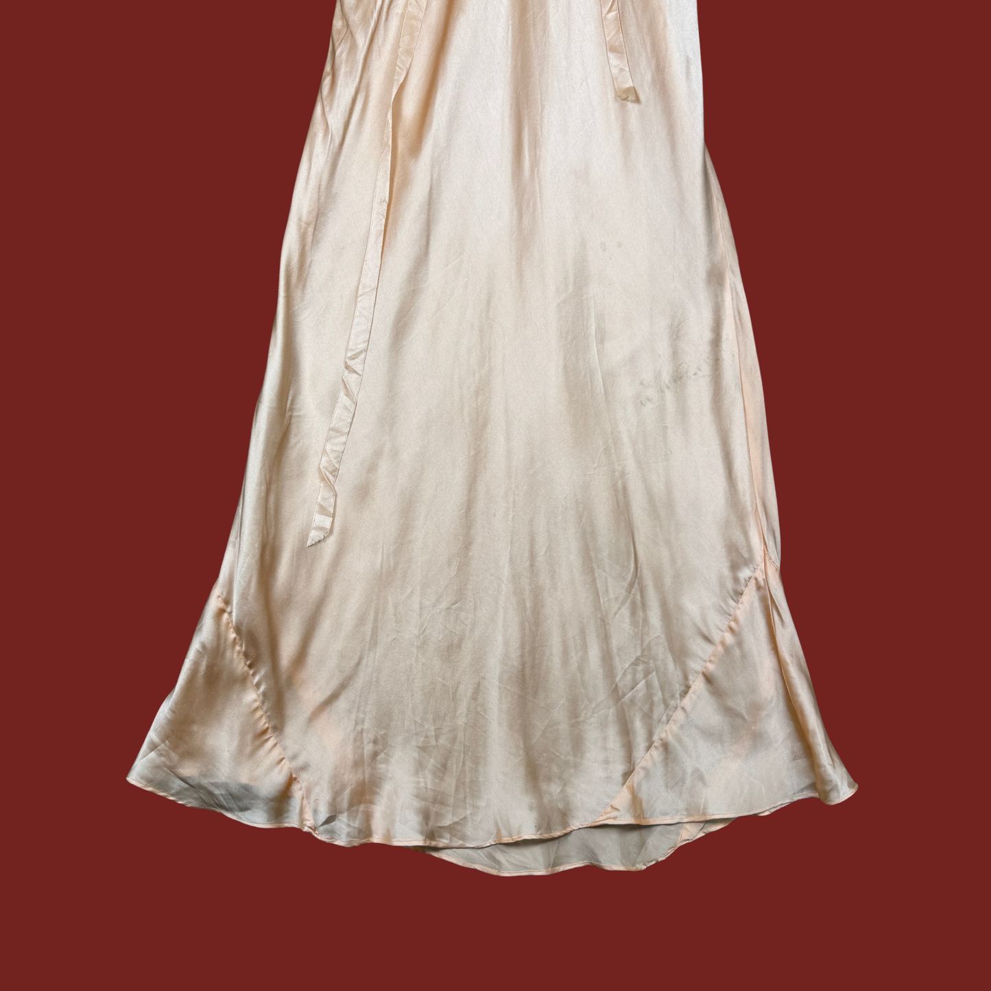 (M/L) 1930s Peach Ecru Lace Satin Bias Cut Dress