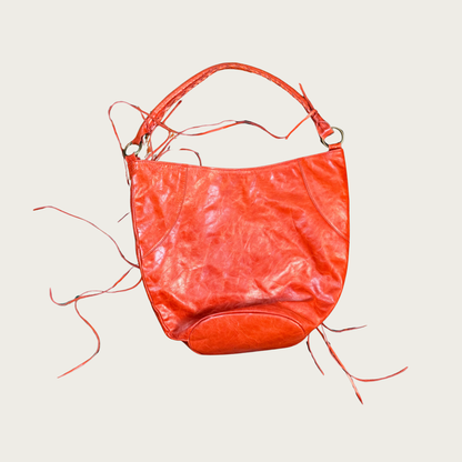 Orange Uruguayan Leather Fringe Hobo Bag