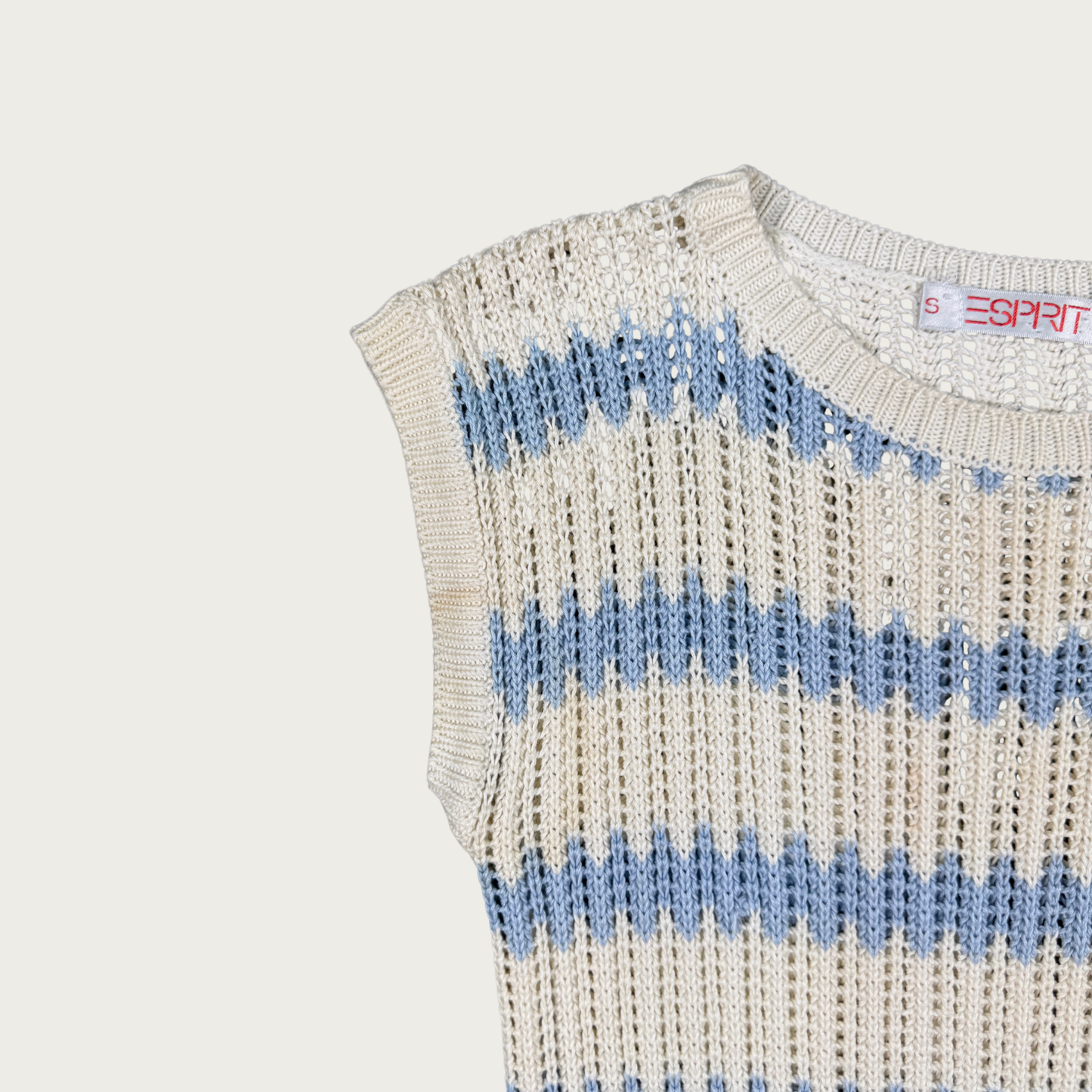 (S) 90s/Y2K Light Blue/Cream Striped Knit Top