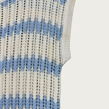 (S) 90s/Y2K Light Blue/Cream Striped Knit Top