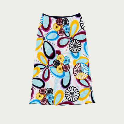(XS/S) 90s/Y2K Blue Multicolor Groovy Floral Print Maxi Skirt