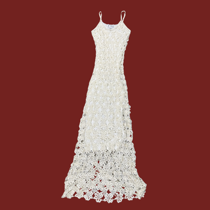 (M/L) 90s/Y2K White Crochet Maxi Dress