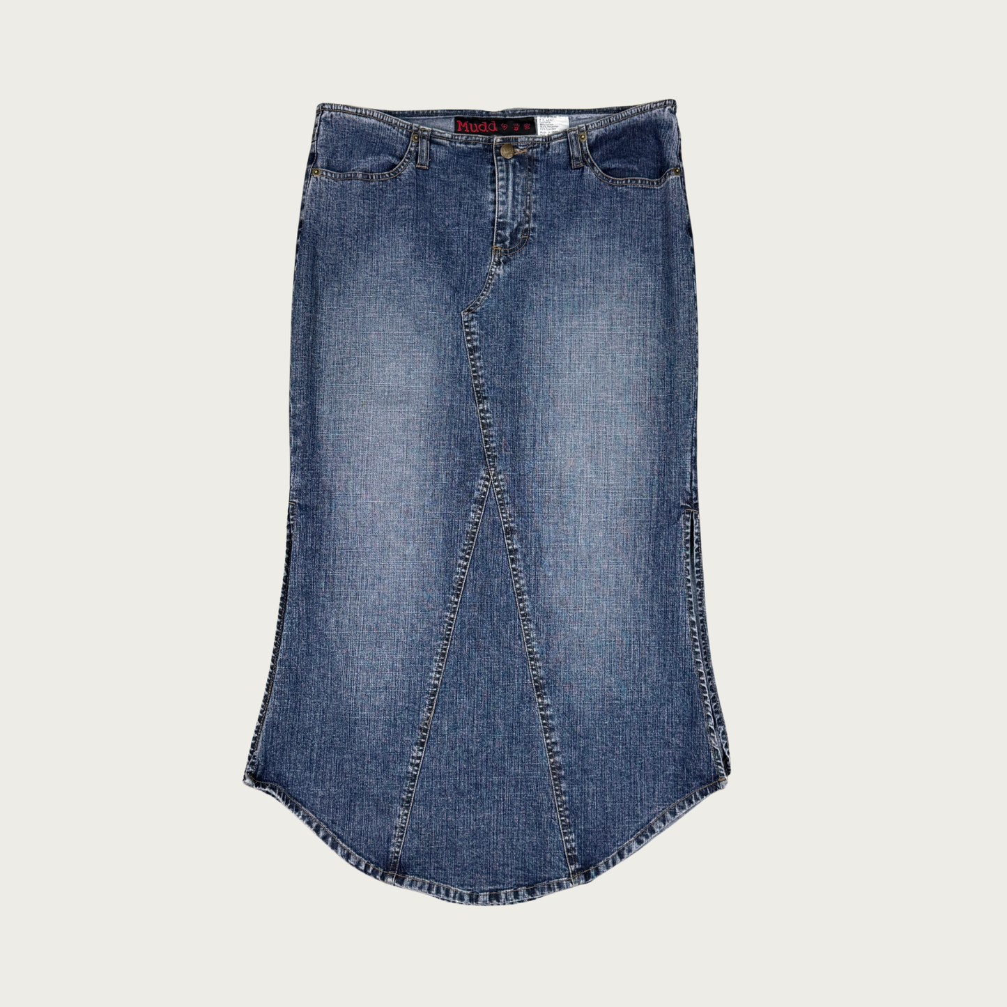 (33") Y2K Mudd Low Rise Denim Midi Skirt