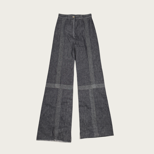 (25") 70s Grey Denim Stitched Bell Bottoms