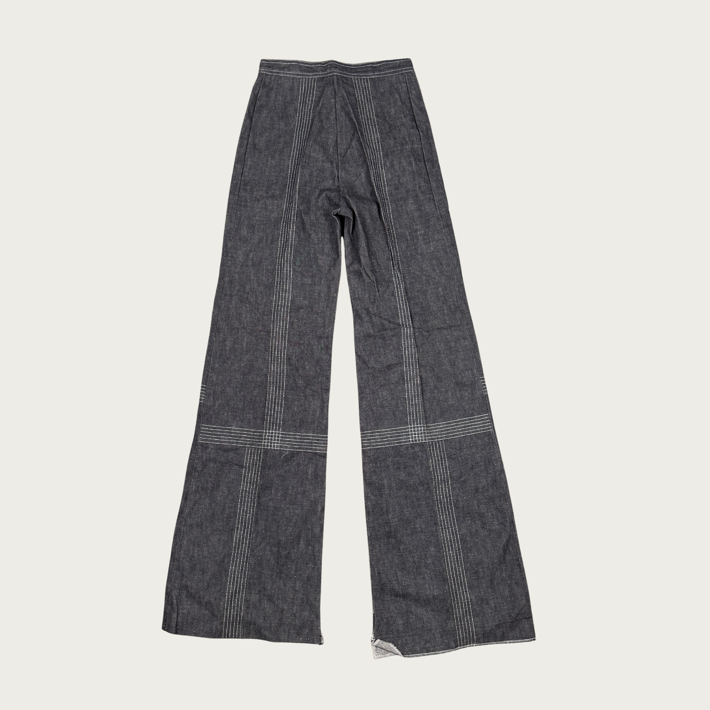 (25") 70s Grey Denim Stitched Bell Bottoms
