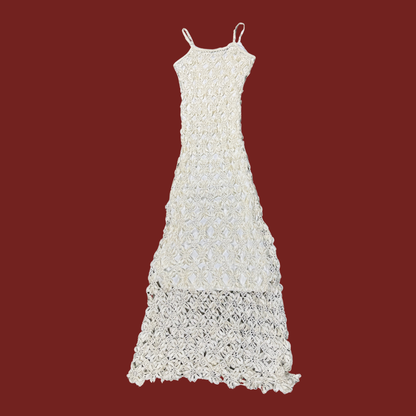 (M/L) 90s/Y2K White Crochet Maxi Dress