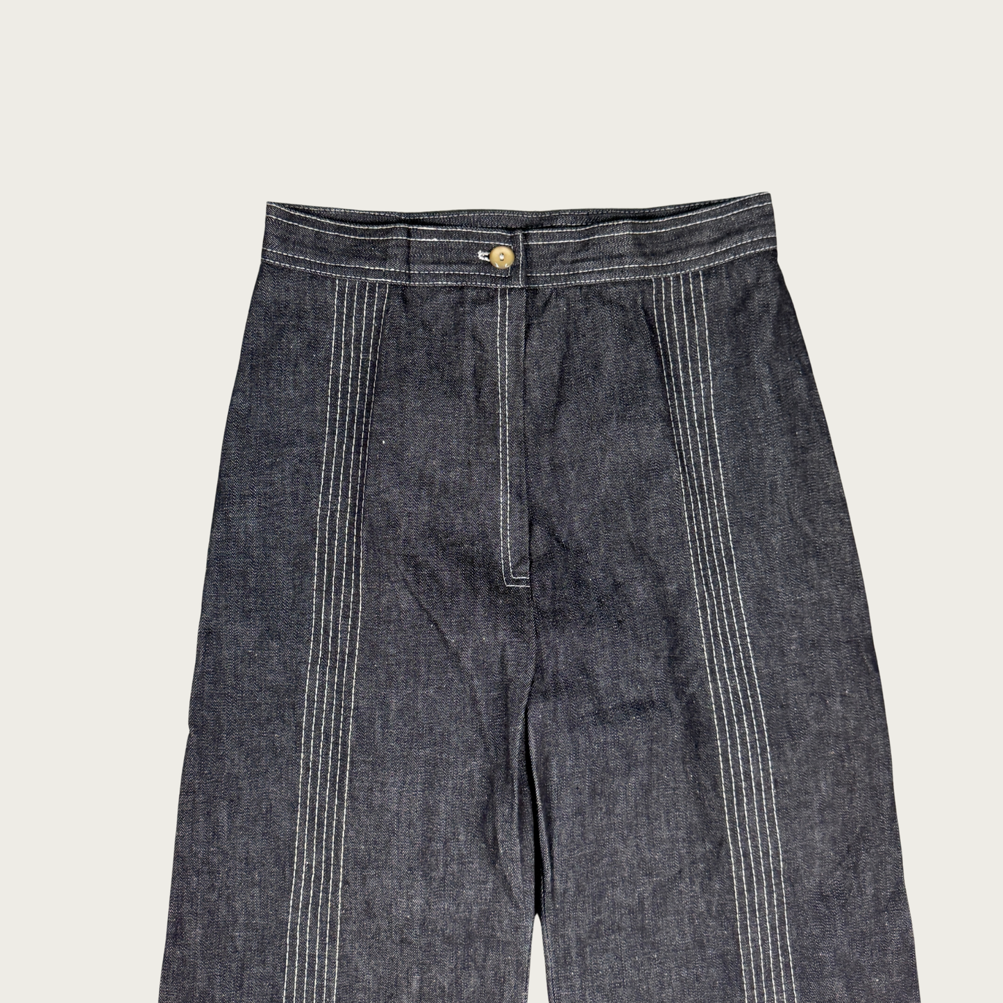 (25") 70s Grey Denim Stitched Bell Bottoms