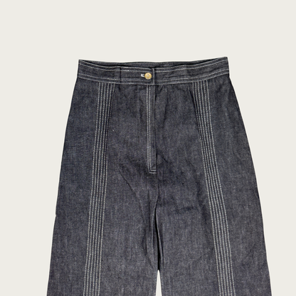 (25") 70s Grey Denim Stitched Bell Bottoms